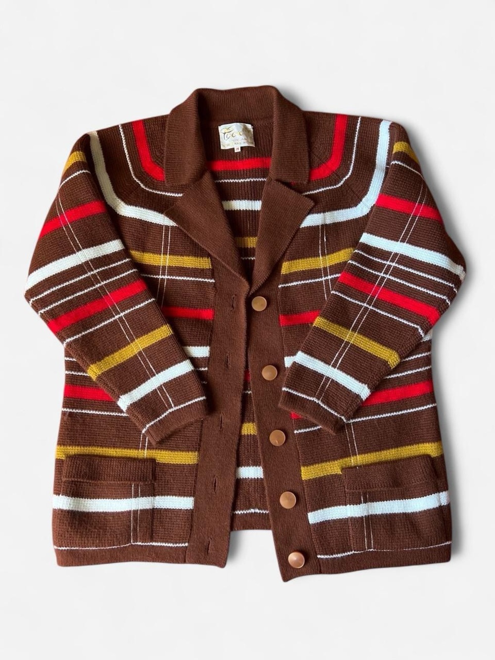 Brown Striped Button-Front Cardigan Sweater Retro 1970’s